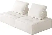 OIKITURE 2PC Modular Sofa with Adjustable Back, Sherpa Armless Sofa Easy Assemble, Per Unit Max Capacity 150kg, 2 Pillow, Sits up 4, White