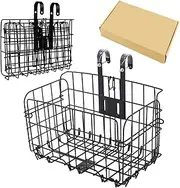 Folding Bike Front Basket, Detachable Universal Bike Basket with Handles, Rust &Water Proof Cargo Basket for Bike, Metal Bicycle Basket for Commuter Grocery Shopping Picnic, Easy Installation