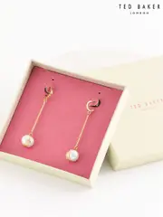 Ted Baker Gold Tone PERLLIE: Logo Pearl Long Drop Earrings (E21652) | $92