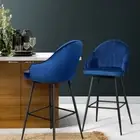 2 PCS Elegant Back Bar Stools Elegant Back Kitchen Swivel Chairs Metal Legs Blue