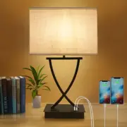 3-Way Dimmable Touch Control Medium Table Lamp with Type C/USB Charging Port and