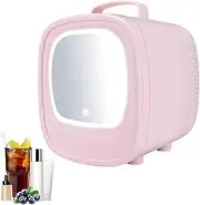 PP-Kic Beauty Refrigerator with Dimmable LED Mirror, 6L Makeup Mini Fridge, Portable Cosmetic Freezer, Low Noise Small Icebox for Car, Office And Food