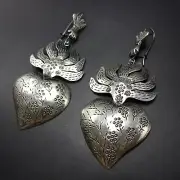 FEDERICO JIMENEZ Sterling Silver HEARTS AFIRE EARRINGS Frida Collection HANDS