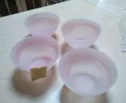 (4) AKCAM Pink Swirl Frosted Glass Bowl Set Handmade in Turkey NEW
