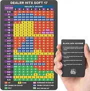EliteSign Blackjack Strategy Card -Stainless Steel Blackjack Basic Cards Allowed at Blackjack Table in The Casino 4+ Decks Hit Soft 17 with Leather Sleeve