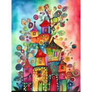 Country Houses Modern Concept Folk Art Watercolour XL Wall Art Canvas Print Huge