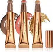 DAGEDA 3Pcs Beauty Wand, Contour, Highlighter and Blush Beauty Wand, Smooth Creamy Liquid Highlighter + Blusher + Contour Stick with Cushion Applicator, Waterproof Face Highlighter Makeup(Color C)