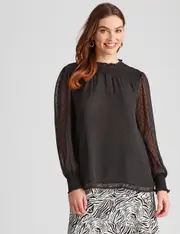 LIZ JORDAN - Womens Winter Tops - Black Blouse / Shirt - Smart Casual Clothing - Relaxed Fit - Long Sleeve - High Neck - Regular - Office Work Wear