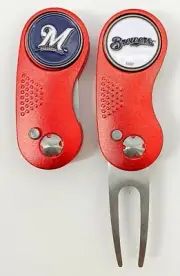 GOLF SWITCHBLADE Milwaukee Brewers DIVOT REPAIR TOOL + Ballmarker Red