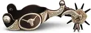 Colorado Saddlery Chisolm Trail Engraved Spurs for Men - Antique Brown Steel, Stylish Boot Spurs with 1-1/4" Twelve Point Rowels - Perfect for Trail Riding, Horse Tack, Outfitting - Comes in a Pair