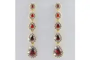 14k Yellow Gold Plated Dangle Drop Teardrop Wedding Red Crystals Earrings