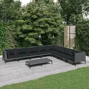 9 Piece Garden Lounge Set with Cushions Poly Rattan Dark Grey, Garden Furniture Sets