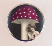 Mushroom Woman Pill Box Case Pillbox Holder Trinket Quirky Vintage Image