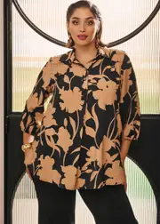 [TS] Taking Shape Floral Natural Tunic Size 18 in Print, Viscose - Plus Size Women's Clothing Print