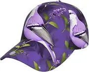 [YANYU] Bird in Purple Lavender Floral Flowers Print Adjustable Snapback Hat Baseball Cap Comfortable and Stylish for Men and Women, Black, One Size