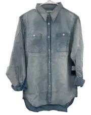 One Teaspoon Mens Homme Liberty Shirt She Wolf Blue Button Up Cotton Size M NWT