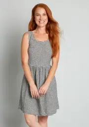 NWT Modcloth Gingham Optimistic Effect Sleeveless Dress Large Black White Plaid
