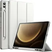 JETech Case for Samsung Galaxy Tab S9 FE+ / S9 FE Plus 12.4-Inch with S Pen Holder, Soft TPU Tri-Fold Stand Protective Tablet Cover, Support S Pen Charging, Auto Wake/Sleep (Silver)