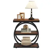 Tribesigns End Table 3-Tier Side Table Slim Sofa Side Table Tall Bedside Table Nightstand Rustic Brown and Black