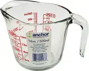 Anchor Hocking Open Handle 16oz/ 2 Cup Glass Measuring Cup (NEW)