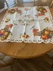 NWOT Fall Harvest Pumpkin Cornucopia Square Table Cloth Scalloped 34.5"