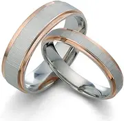 [Gemini] Groom & Bride Muti Tone Rose Gold & Silver Couple Promise Anniversary Wedding Ring Set Width 6mm & 4mm Men Size : 8