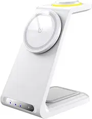 White,3 in 1 Fast Wireless Charger Stand with Ambient Night Light, Foldable 15W Wireless Charging Station, Charger for iPhone 16/15/14/13/12, Apple Watch&Airpods