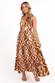[PUP49] Zora Maxi Dress - Tan Print XS tan