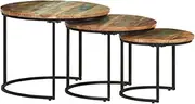 [vidaXL] 3 Piece Nesting End Tables - Solid Reclaimed Wood - Multiple Sizes - Teak, Mango Wood, Pinewood, Beech, and More - Distinctive Mixed Colour Finish