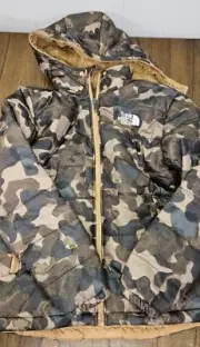 NWT North Face Boys Reversible Mt Chimbo Zip Hooded Jacket Utility Camo Brown XL