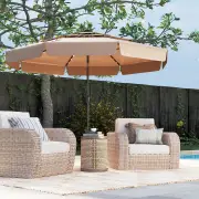 Costway3m Solar Patio Umbrella with 32 LED Lights and 3-Tier Vented Top-Brown