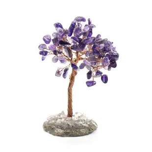 紫水晶碎石繞絲生命樹 七彩水晶瑪瑙底座發財樹 耶誕禮品家居擺件
