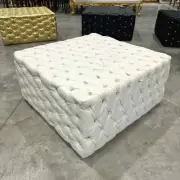 Chesterfield Footstool White Leather Tufted fabric Crystal Buttons