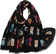 [JUMISEE] JUMSEE Cute Cat Printed Scarf for Women Girls Soft Lightweight Pashmina Scarves Fringed Sunscreen Shawl Head Wrap