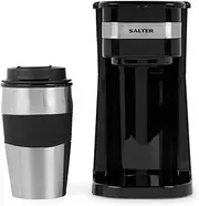 Salter One Cup Coffee Maker – Filter Coffee Machine, Washable & Reusable Filter, Includes 420ml Stainless Steel Travel Mug, Brew Coffee to Go in 3-4 Minutes, Suitable for Ground Coffee/Pads, EK2408