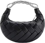[Razzberry] Woven Crossbody Clutch Bag, Silver Tone Chunky Handle with Crossbody Strap, Bonus Dust Gift Bag