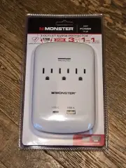 Monster 3 Outlet Surge Protector w/ USB-C x1 USB-A x1 Ports 1200 Joules
