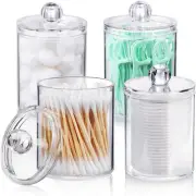 4 PACK Small Clear Plastic Apothecary Jar Set for Bathroom Canister