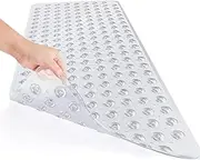 Mumoo Bear Non Slip Bath Mat for Tub, 100 x 40cm Extra Long Shower Mat Anti Mould, Machine Washable Bathroom Bathtub Mat with Suction Cups and Drain Holes, Soft on Feet, Clear