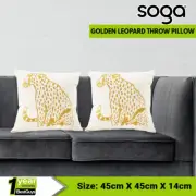 SOGA 2X 45cm Throw Pillow White Light Luxury with Golden Leopard Style