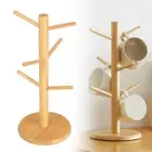 Bamboo Mug Tree Kitchen Mug Holder for Coffee Mugs & Tea Cups 6 Hooks Mugs Rack
