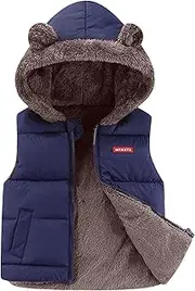 [KEOYA] Boys Girls Bear Ears Hooded Vest Sherpa Fleece Lined Vest Warm Winter Sleeveless Jacket Puffer Down Vest
