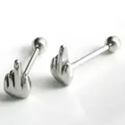 Surgical Steel Middle Finger Gesture Tongue Barbell Stud Piercing Rings Pu VU