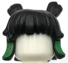 Lego New Black Minifigure Hair Female Space Buns Thick Bangs Green Highlights