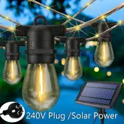 Solar/Plug 15M 18M 20M LED Festoon String Lights Kit Outdoor Wedding Garden Lamp