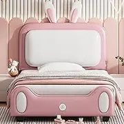 LostCat Kids Bed Full Size, Full Bed Frames for Kids,Wood Platform Bed with Headboard and Footboard Bench, Wooden Full Size Bed with Footboard Bench for Girls Boys, No Box Spring Needed, Pink