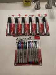 6 x SHARPIE King Size Permanent Markers Large Chisel Tip + 10 Pack Regular/fine