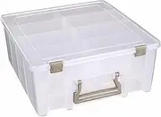 ArtBin 6990SO Super Satchel Double Deep with Removable Dividers – Large Portable Art and Craft Storage, Translucent with Gold Carrying Handle and Snap-Tight Latches, Clear & Gold