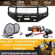 PS4X4 Deluxe Steel Bull Bar + Kings Winch combo to suit Nissan Navara D22 Steel
