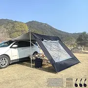 2.9 x 4.8 m Car Awning with Screen Window, Tailgate Tent for Camper, Vans, Motorhome, Waterproof Sun Protection, Camping Sun Shade